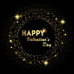 Happy Valentine's  background with shining gold and glowing lights text on black background. Vector