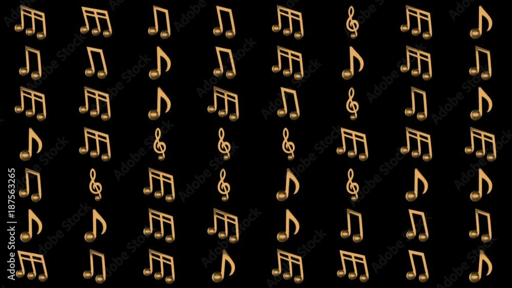 Poster gold notes in a continuous layer. musical background. seamless loop.