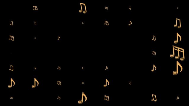 gold notes appear and disappear. musical background. seamless loop.