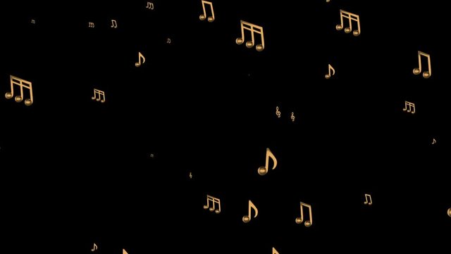 Gold notes appear and disappear and fly. musical background. seamless loop.