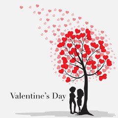 Plakat Velentine card template with hearts on the tree