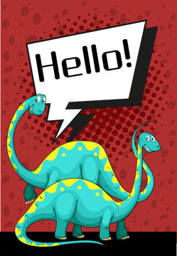Poster design with dinosaur saying hello