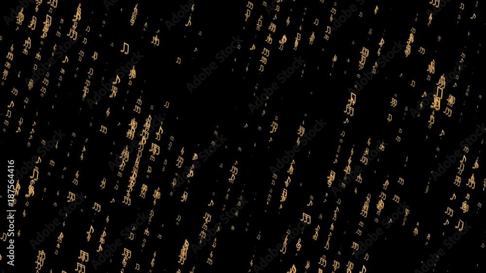 Poster gold notes form strings. elegant screensaver. musical background. seamless loop.