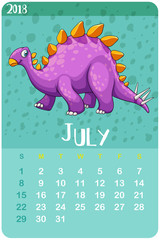 Calender template for July with stegosaurus