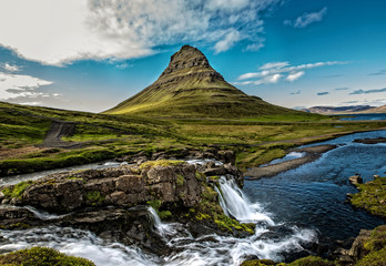 waterfall with mountain in Iceland