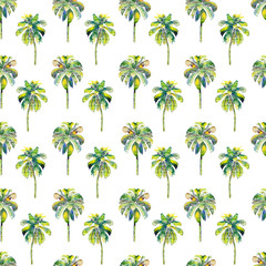 Fototapeta na wymiar Palm Pattern. Exotic Watercolor Seamless Pattern