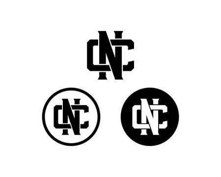 Circle Line Art Black Initial Name Letter NC or CN Monogram Flat Logo Symbol Vector