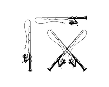 Black Fishing Ros Cross Equipment Illustration Hand Drawing Symbol Logo Vector Template