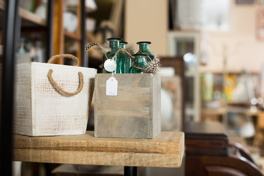 Vintage furniture and home design objects in shop