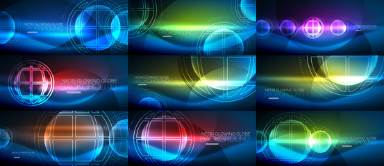 Set of techno earth planet concept backgrounds, global idea