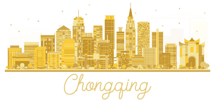Chongqing China City Skyline Golden Silhouette.