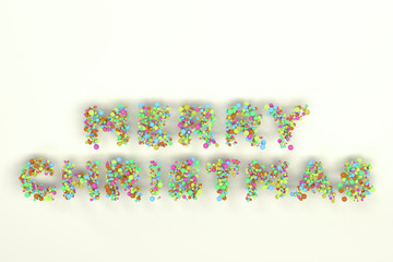 Merry Christmas words from colorful balls on white background