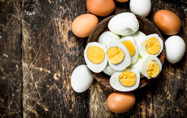 Boiled eggs in a bowl.
