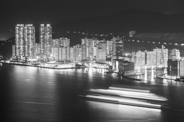 Harbor of Hong Kong city at night