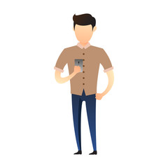young businessman illustration hold looking mobile phone