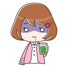 青汁入りのコップを持った放心状態の女性　バストアップ