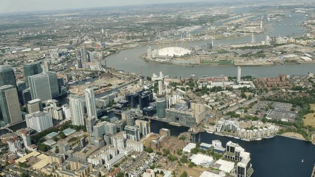 London,England,UK &ndash; July 2015 : Aerial shot of outskirts of London on a sunny day with O2 arena in view