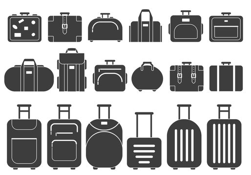 Vector monochrome pictures of suitcases and handbags