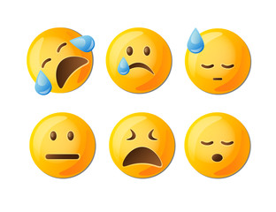 Sad emoticons set in yellow with facial.