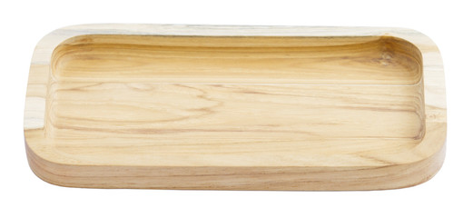 Wooden tray isolated on white background