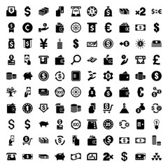 Currency icons. set of 100 editable filled currency icons