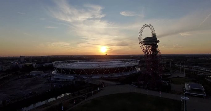 London,England,UK &ndash; July 2015 : Aerial shot over Emirates Stadium during sunset