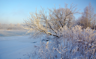 landscape winter river пейзаж зимой на реке