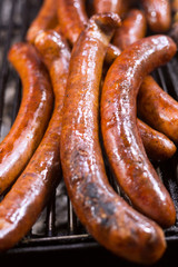 Freshly baked sausages.