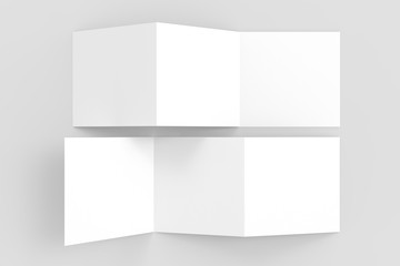 Three fold - trifold square brochure mock up isolated on soft gray background. 3d illustrating