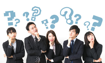 Group of asian people having questions.