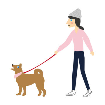 女性と犬の散歩_05