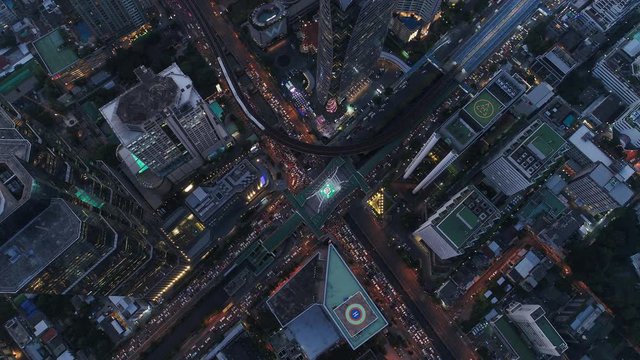 Time lapse,Hyperlapse ,Of traffic on city streets at night. Aerial view and top view of traffic on freeway, 4K.