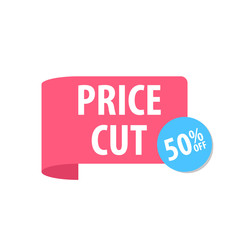Price cut Label. Isolated on white. Red color.