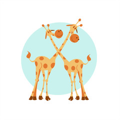 Two giraffe. Vector illustration. Cute cartoon giraffes.