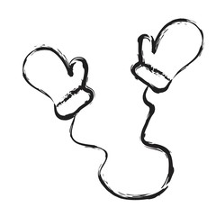 Children's mittens on a rope. Vector sketch