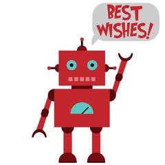 Vector illustration of a toy Robot and text BEST WISHES!