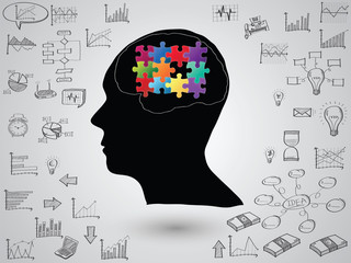 Brain concept with creative doodle graph and chart, Vector Illustration EPS 10.