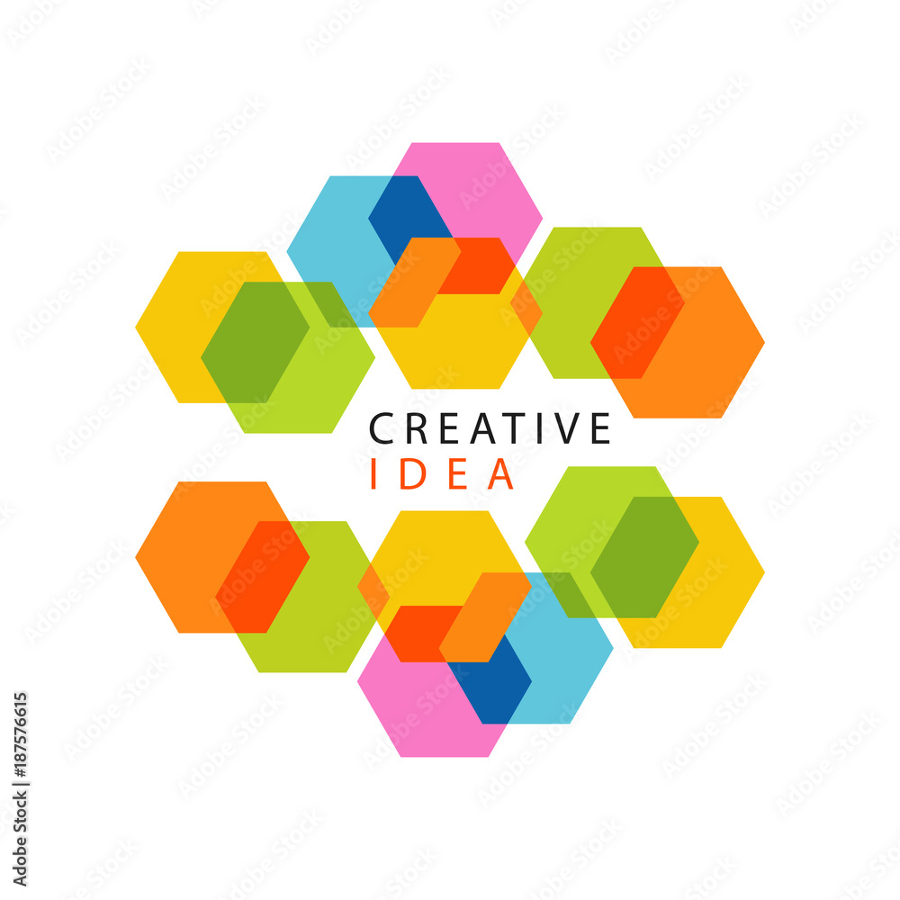 Poster educational center or business hub creative idea logo with abstract pattern made of hexagons. minima