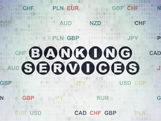 Banking concept: Painted black text Banking Services on Digital Data Paper background with Currency