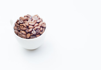 roasted coffee beans on white background space modern style.