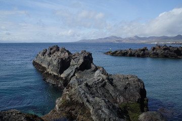 coastline rock beach  and summer in lanzarote spain