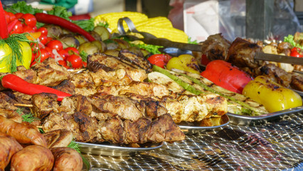 Grilled vegetables and meat