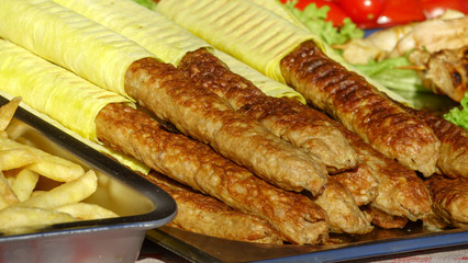 Grilled sausages on the home