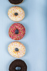 Multicolored donuts close-up