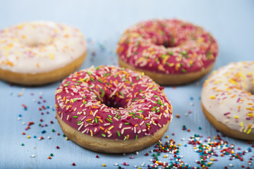 Multicolored donuts close-up