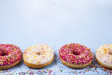 Multicolored donuts close-up