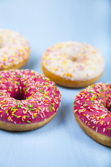Multicolored donuts close-up