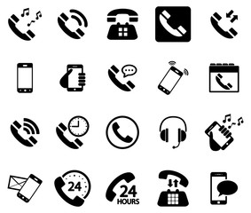 Black phone vector icons pack