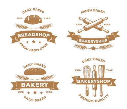 vintage bakery pastry logo design set