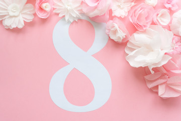 March 8 Women's Day card with paper flowers